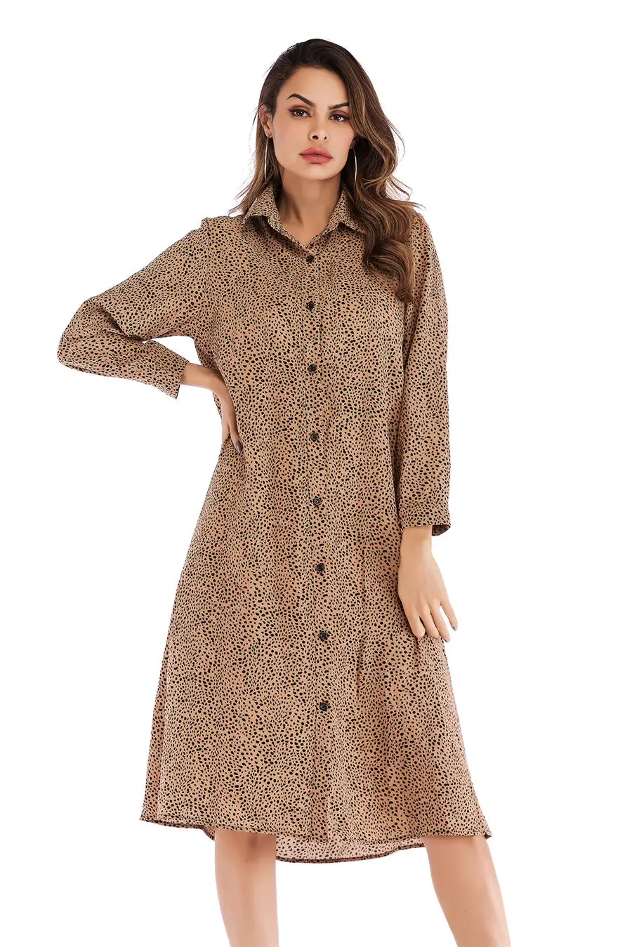 Gladiolus Chiffon Spring Dress Women 34 Sleeve Turn-Down Collar Leopard Print Belt Women Shirt Dress 2019 Autumn Sexy Dresses (44)