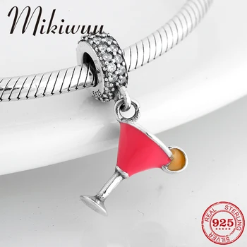 

Pink Enamel 925 Sterling Silver Charms Cocktail glass Pendant Fit Original Pandora Charm Bracelet Jewelry Making