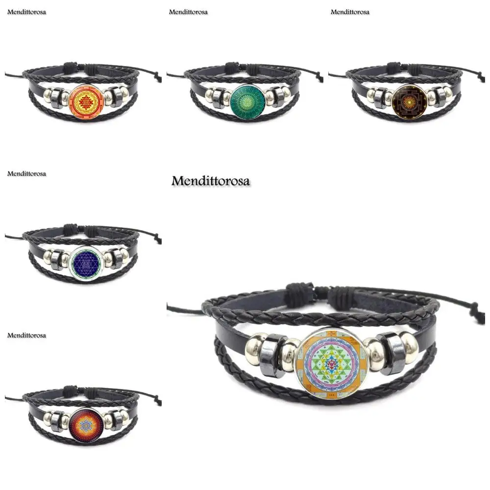 Mendittorosa – Bracelet En Cuir Noir Pour Femmes, Bijoux Bouddhistes, Bon Marché, Mode Sri Yantra, Cabochon En Verre
