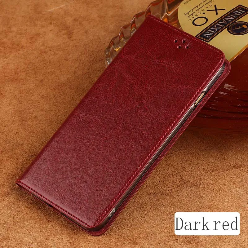 Роскошный флип-кейс из натуральной кожи для Xiaomi Mi Max 2 плоский и гладкий воск и масло кожа силиконовый Внутренний чехол для телефона - Цвет: 08-Dark red