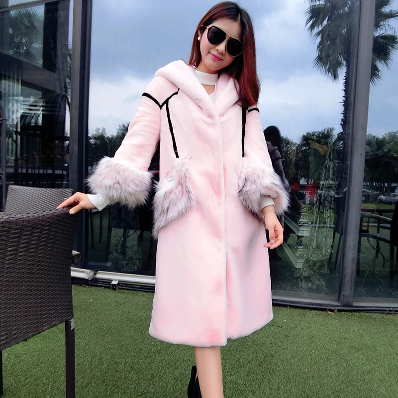 Nerazzurri Roze Faux Bontjas Met Kap Winter Kawaii Lange Patchwork Konijnenbont Jas Vrouwelijke Elegante Plus Size Nep Bont uitloper Nerazzurri Roze Faux Bontjas Met Kap Winter Kawaii Lange Patchwork Konijnenbont Jas Vrouwelijke Elegante Plus Size Nep Bont uitloper
