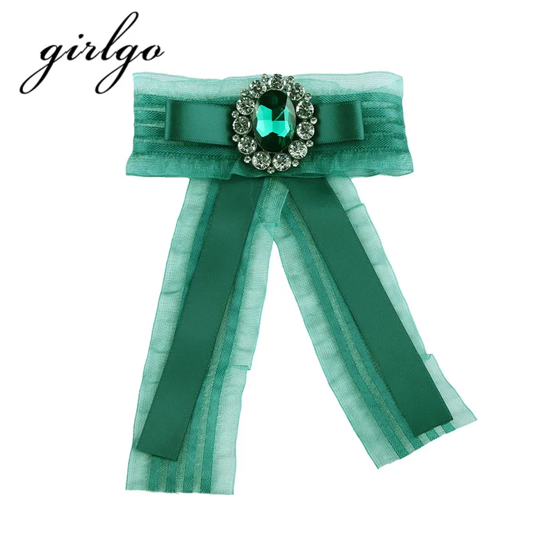 

Girlgo Charm Big Rhiestone Bow Brooches for Women Brooches Pins Canvas Fabric Bowknot Tie Necktie Corsage Shirts Accessories