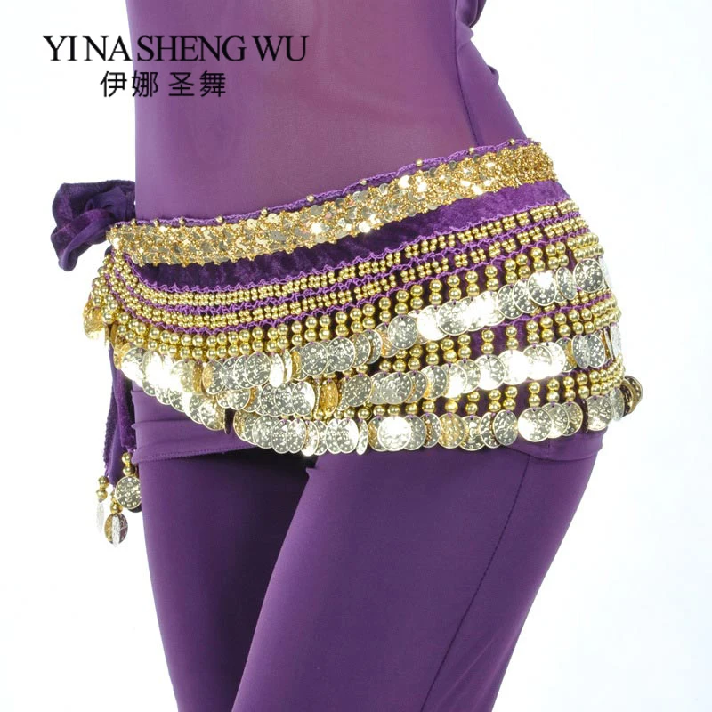 

New 248 coins belly dance waist chain waist belt belly dance practice flannel waist belt hanging coins beaded dance waist chain