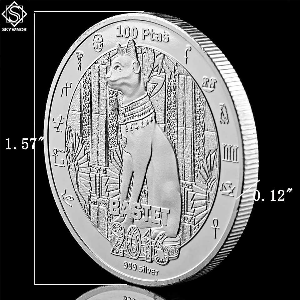 Egyptian Mythology Cat God Bastet Coin with Silver Plated Commemorative Coins Home Decor