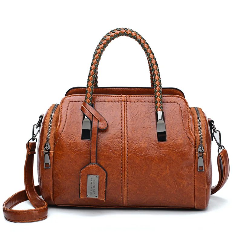 KMFFLY винтажные кожаные сумки Женская сумка высокого качества повседневные женские сумки через плечо сумка через плечо известного бренда женские сумки - Цвет: Brown