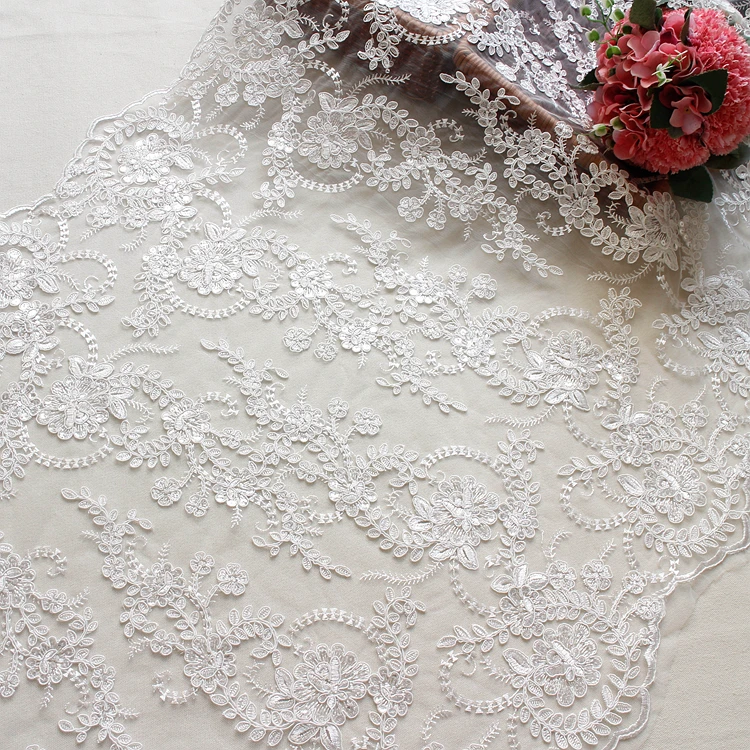 

Embroidered Organza tulle lace fabric ivory for wedding dress high end sequins jacquard lace fabric material