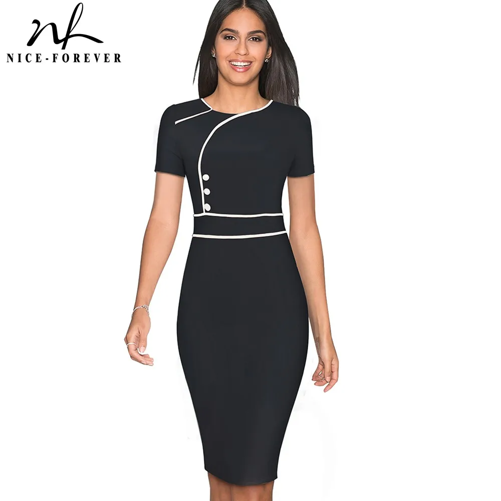 

Nice-forever Vintage Elegant Patchwork Wear to Work Female vestidos Business Bodycon Office Party Sheath Women Dress B509