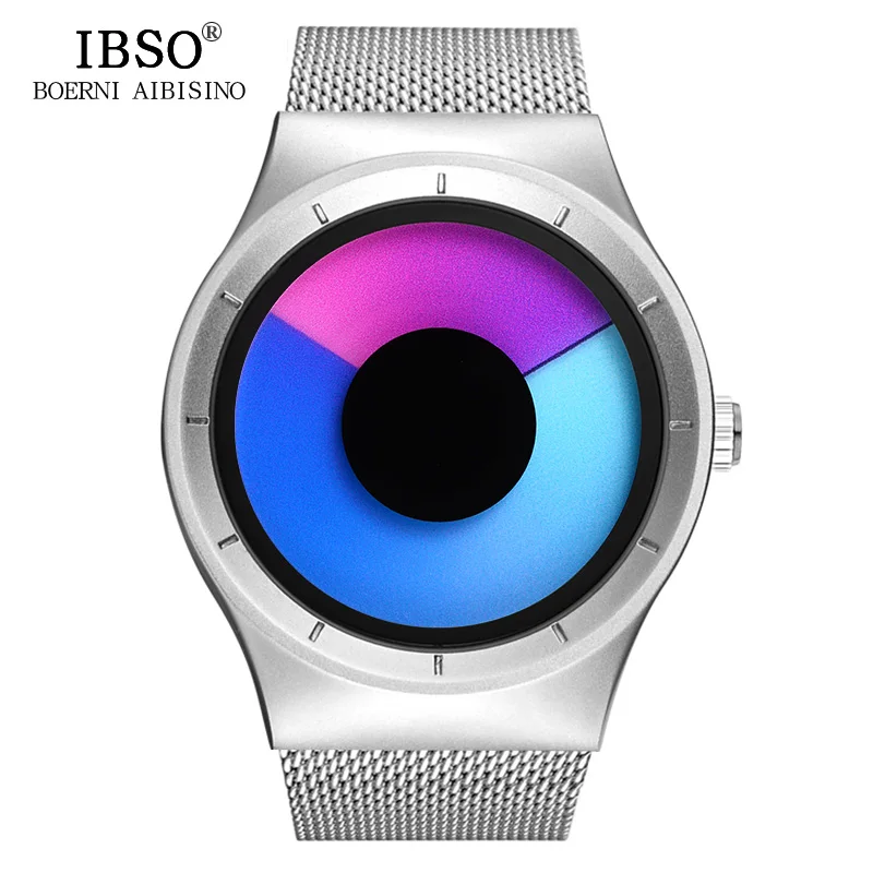 IBSO, брендовые Модные мужские креативные часы с вращающимся ремешком из нержавеющей стали, кварцевые часы, мужские спортивные часы, Relogio Masculino - Цвет: Purple silver