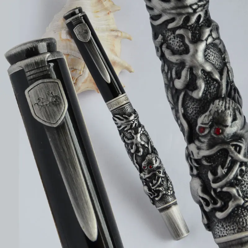 Перьевая ручка Jinhao DRAGON EMBOSS серая Серебристая кисточка отделка тонкой NIB офисные канцелярские товары Лучший подарок