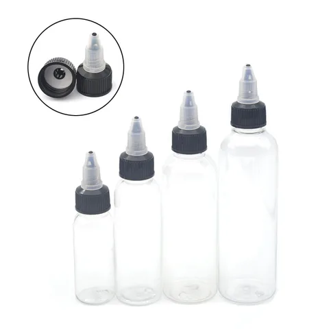 Garrafa de Tinta Pces 120ml Plástico Vazio Tatuagem Torção Superior Preto Tampa Transparente Claro Garrafa Acessórios 50 30ml 60ml 100ml