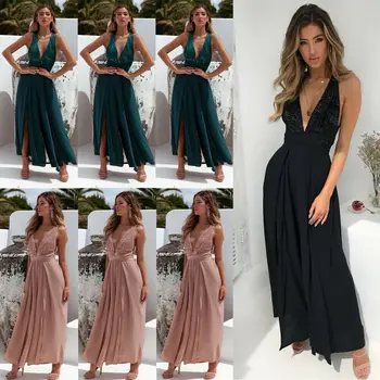 

2019 Women Ladies Romper Summer Sexy V Neck Sleeveless Backless Jumpsuit Loose Wide Leg Suit Playsuit