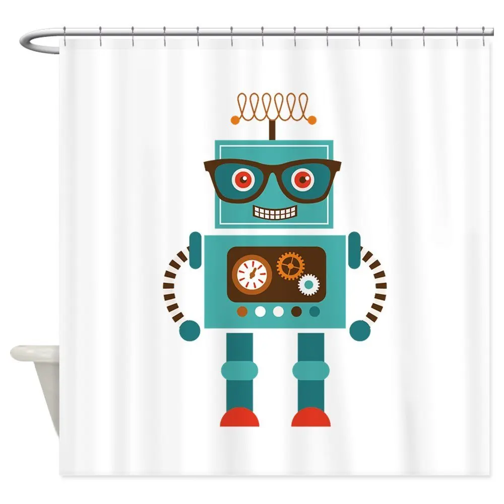 Funky Robot 5 Shower Curtain Decorative Fabric Shower Curtain Set and