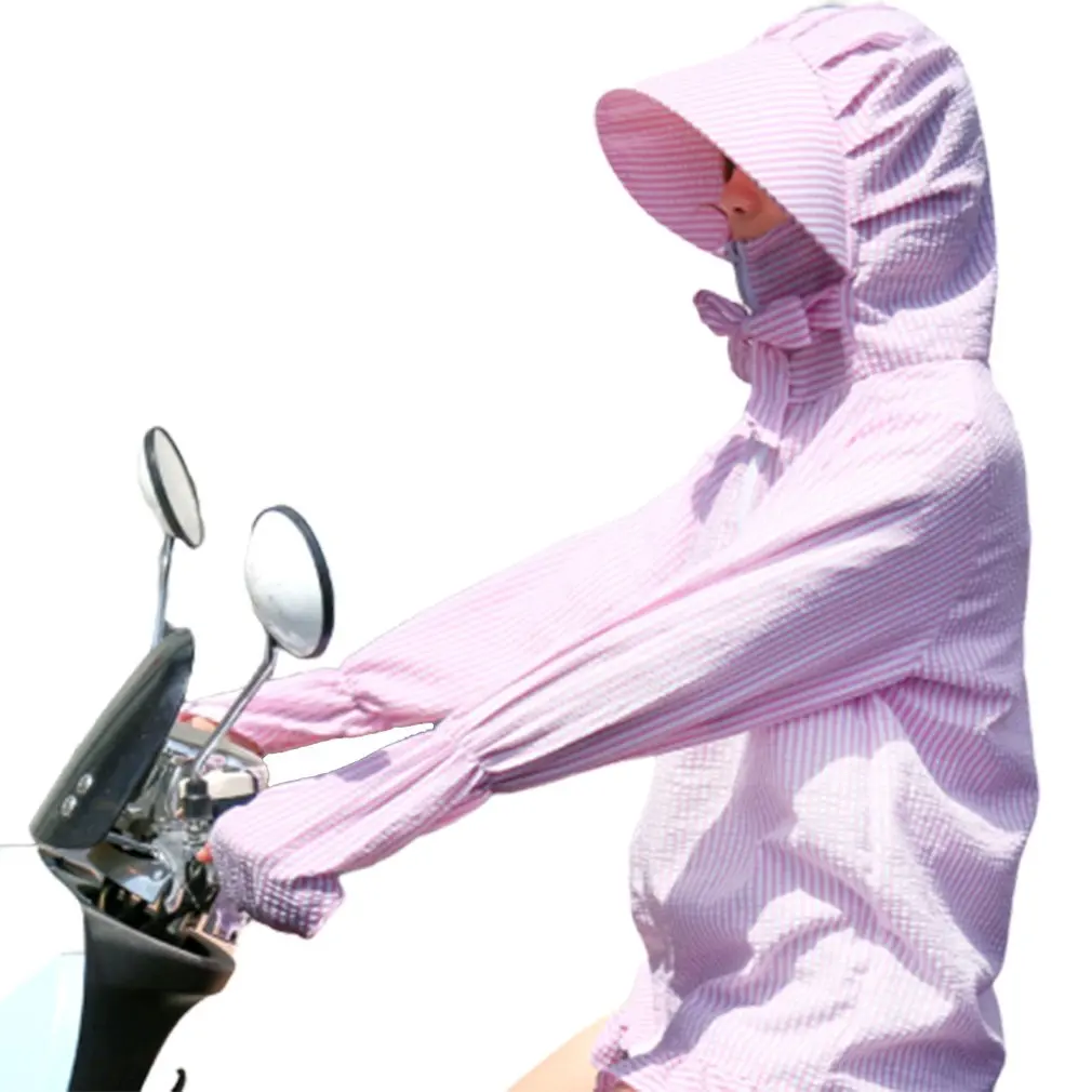 

Sun Protection Clothing Female Summer New Anti-Uv Long Thin Section Outdoor Striped Bike Sun Protection Clothing Jacket