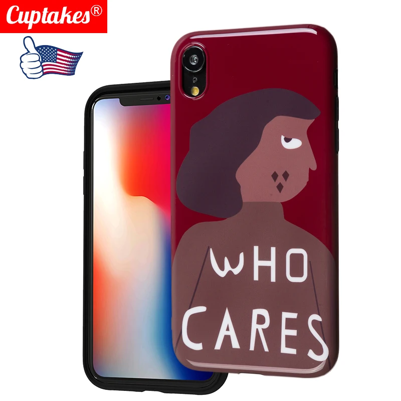 

Luxury Glossy New IMD Soft Silicone Cover for Apple iPhone 7 Plus case X XS max XR 8 6 6S Cute Cartoon Girl Who Cares Funny Capa