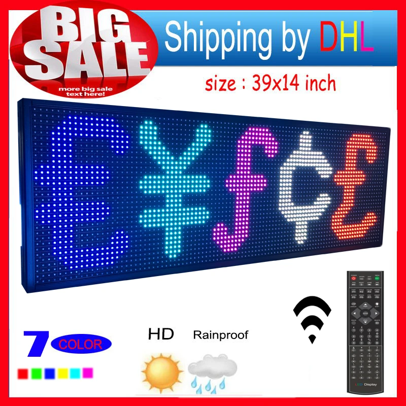 RGB вывеска светодиодная уличная программируемая 39 х14 дюймов 7 цветов|messages led