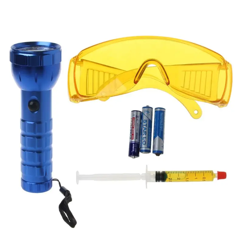 

Car R134A R12 Air Conditioning A/C System Leak Test Detector Kit 28 LED UV Flashlight Protective Glasses Tool Set