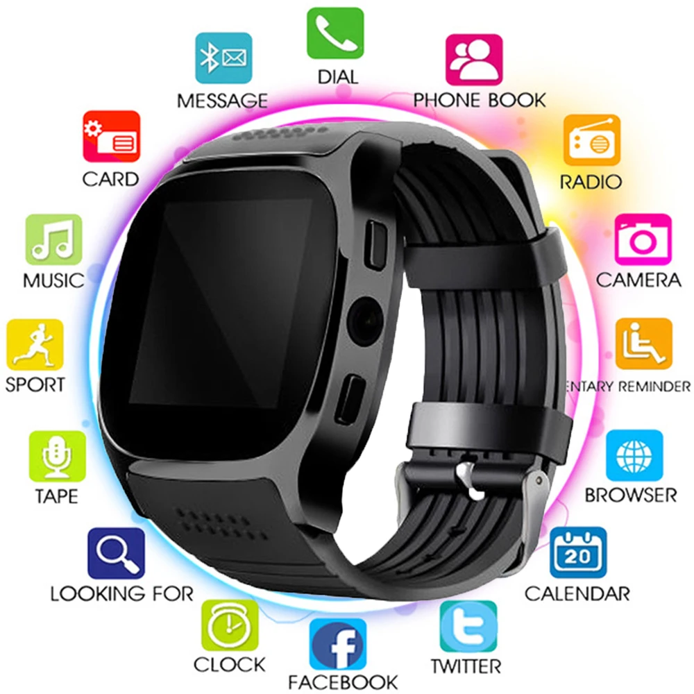 

Smart Watch with Camera Facebook Sport Bluetooth Wristwatch Music Player Whatsapp Support SIM TF Card Call for IOS Android Phone