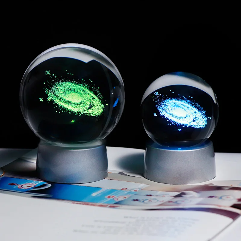 

3D Galaxy Ball Miniature Laser Engraved Universe Globe with Colorful LED Base Home Decoration Accessories Ornament Glass Sphere