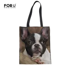 FORUDESIGNS/сумка на плечо для девочек, льняная женская сумка с принтом французского бульдога, женские сумки, женские складные большие сумки для покупок