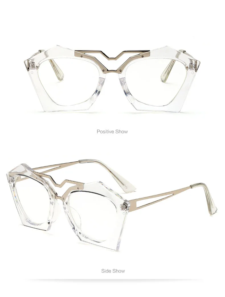 Негабаритных Винтаж прозрачные линзы очки Золотая рамка Для мужчин Для женщин Близорукость полигон очки женские очки oculos-де-грау