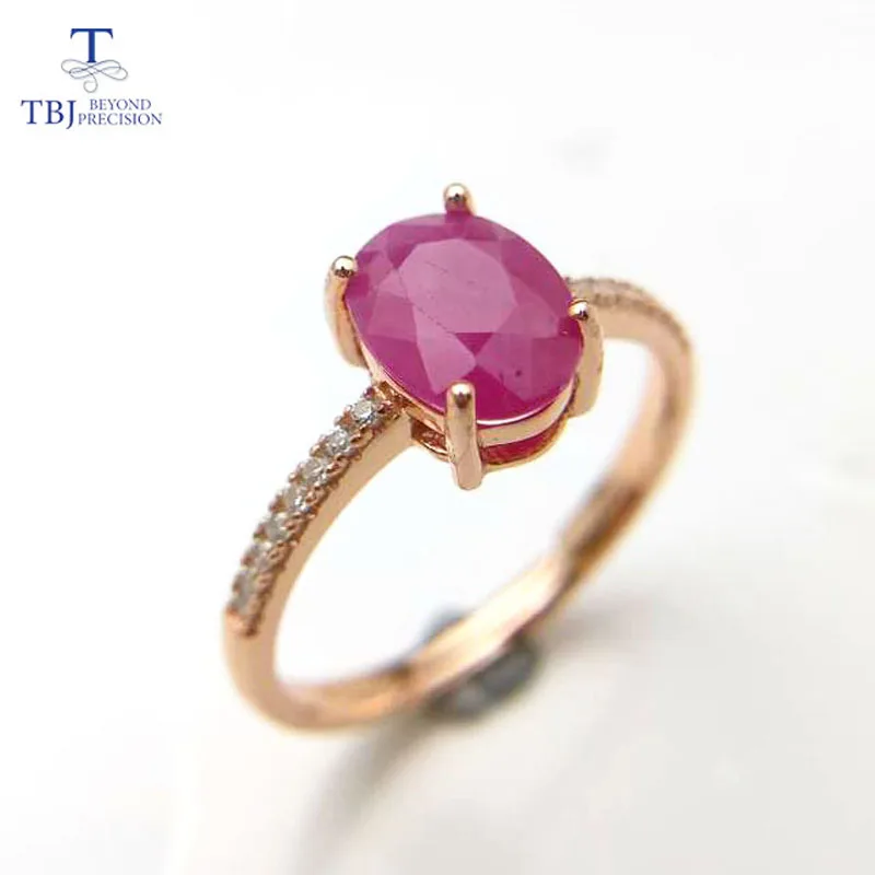 TBJ, натуральный рубин ov6* 8 драгоценный камень кольцо из стерлингового серебра 925 пробы розового цвета, простой и элегантный дизайн для девочек с коробкой - Цвет камня: rose color