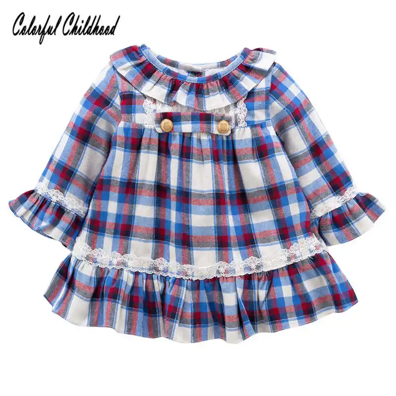Toddler Kid Baby Clothing Sets Lace Ruffles Plaid Romper Style Dress