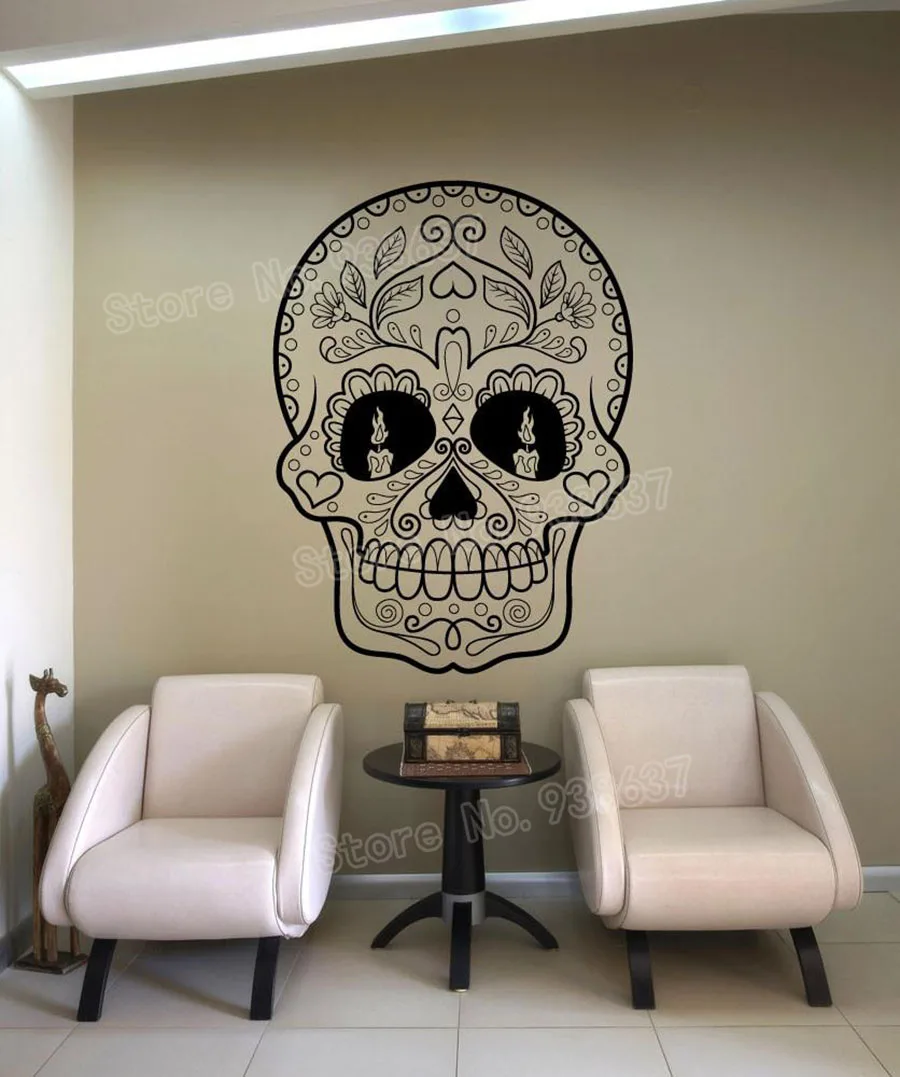 

Candles Sugar Skull Wall Stickers Skull Punk Rock Creative Personality Removable Vinyl Wall art Decals Bedroom Decoration ZB522