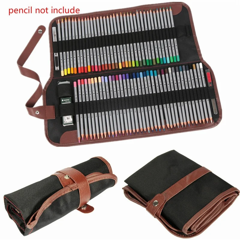 

72 Hole Large Capacity Pencil Bag School Painting Stationery Canvas Roll Up Pencil Case Sketch Box Kits Rolling Holders