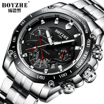 

BOYZHE Luxury Men Watches Top Brand Automatic Mechanical Watch Mens Fashion Casual Stainless Steel Waterproof Clock Reloj Hombre