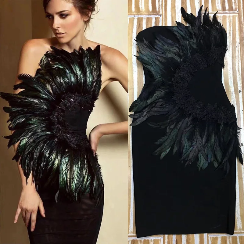 

New Fashion Sexy Black Off Shoulder Bandage Women Party Dress Cocktail Vestido Chic Short Outfit Dress With Fur Design Wholesale