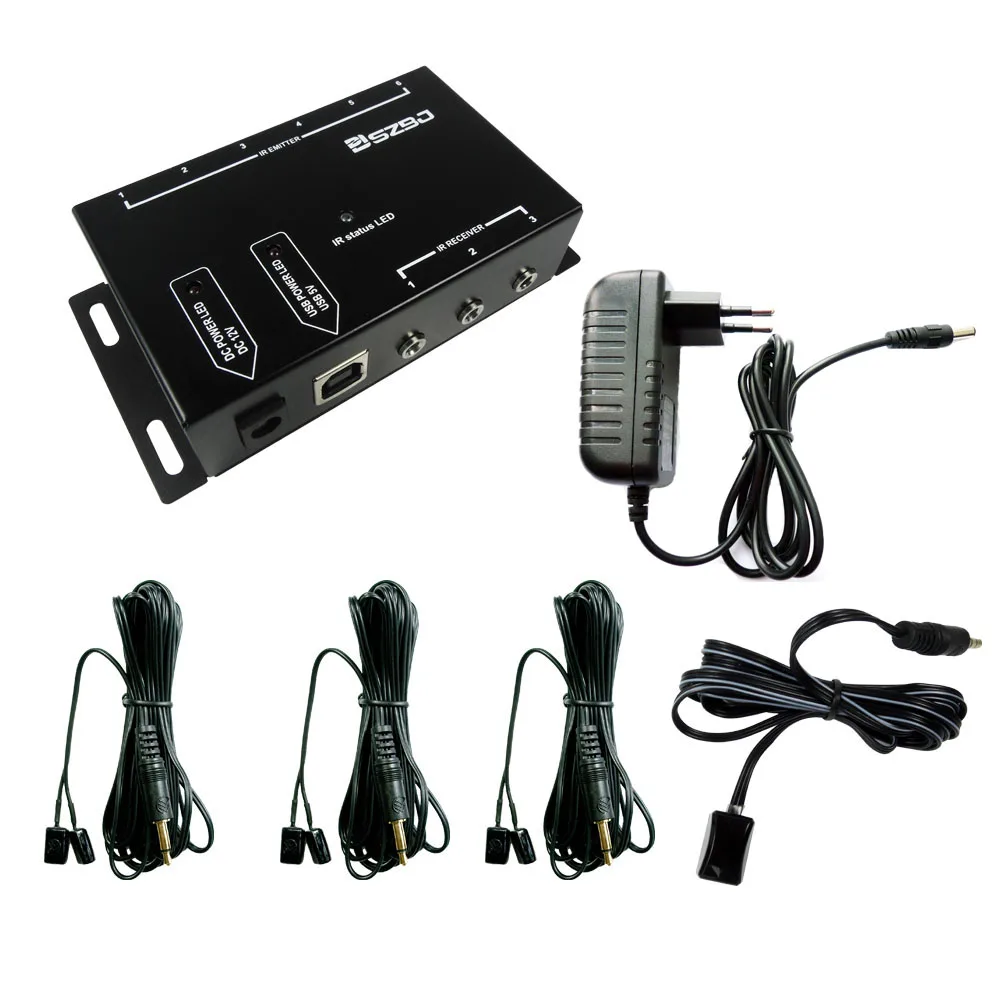 IR Remote Control Extender Kit with 3 Dual Head Emitter, 1 Reciever, 1 Power Adapter (US/EU/BS