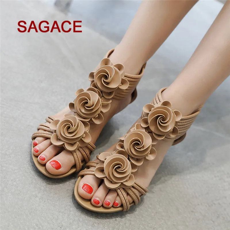 

GGHB@2018 SAGACE Fashion Women Sandals Summer Shoes Flower Wedges Girl Roman Sandals