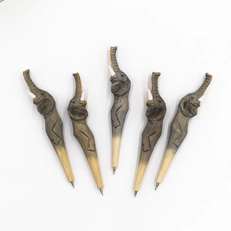 

Coloffice Handmade Creative Wood Carving Forest Animal grey elephant Ballpoint pen Office Stationery School Writing Supplies