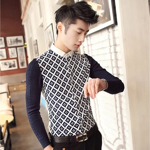 Spring 2017 Mens Casual Long Sleeved Knit Shirt Sleeve Stitching Slim Fashion Trend Of Plaid In Shirts From Clothing Accessories Spring 2017 Mens Casual Long Sleeved Knit Shirt Sleeve Stitching Slim Fashion Trend Of Plaid In Shirts From Clothing Accessories