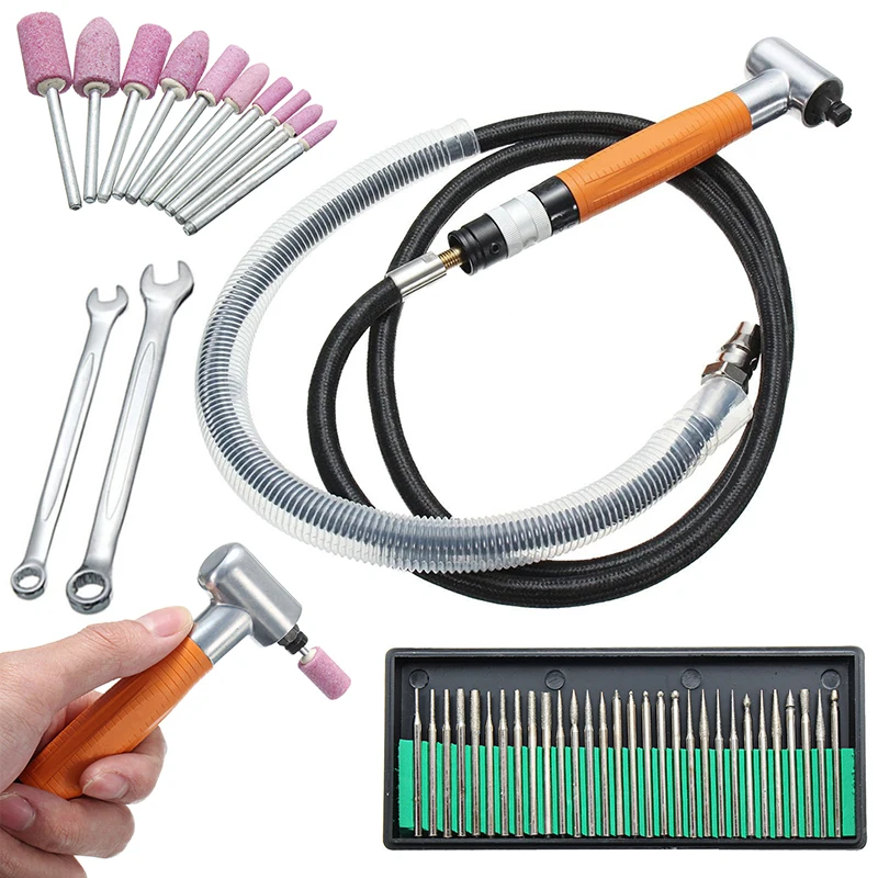 3MM 90 Degree Angle Air Die Grinder Pneumatic Micro Grinder Polisher Tool Set  Newest