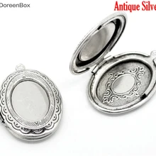 Doreen Box Милая антикварная, серебряная, овальная фоторамка медальон Подвески 34x24 мм, продается в упаковке 5(B15912