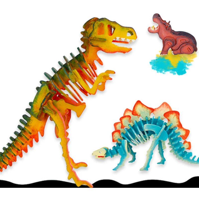

Dinosaur DIY Wooden Toys Painting 3D Wood Puzzle Educational Toys for Children Creative Toys Unicorn 3d Model Puzzles