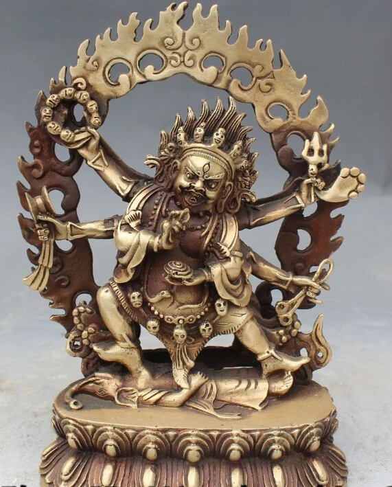 

9" Tibet Buddhism Religion Bronze Carving 6 Arms Mahakala Buddha Ganesha Statue