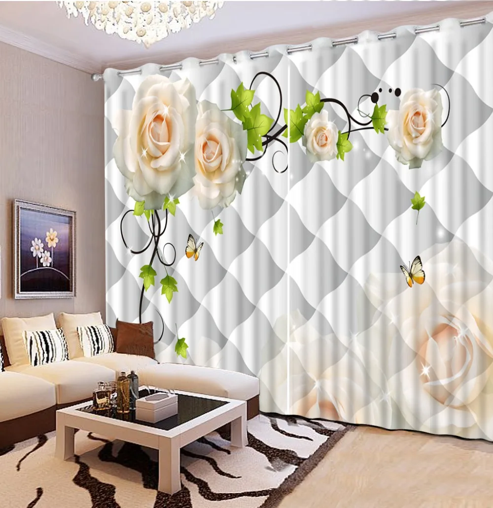 Luxury Living Room Curtains 3D For The Bedroom Kitchen Modern Window soft rose flower curtains | Дом и сад