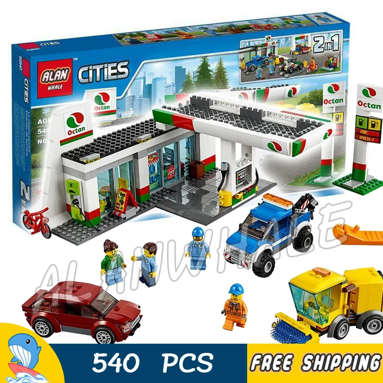 

540pcs New City Service Gas Station Cars Garage 02047 Model Building Blocks Children Assemble Toys Bricks Compatible With Lego