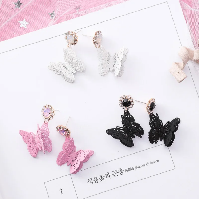 

2018 New Wedding Jewelry Sexy White Black Pink Color Butterfly Women Earring Stud Earrings Pierce Earrings,Drop Shipping hy3346