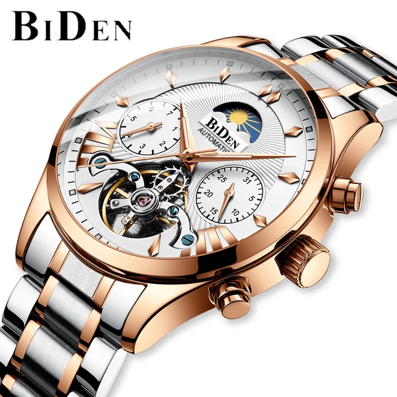 رجل التلقائي توربيون ساعات آلية الأزياء الهيكل العظمي الذاتي لف ووتش الفولاذ المقاوم للصدأ الأعمال للماء ساعة اليد