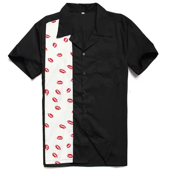 

Sexy Lip Print Men Shirt Short Sleeve Summer Cotton Rockabilly Shirt Men Big Size Mens Casual Shirts Kiss Pattern Clothing