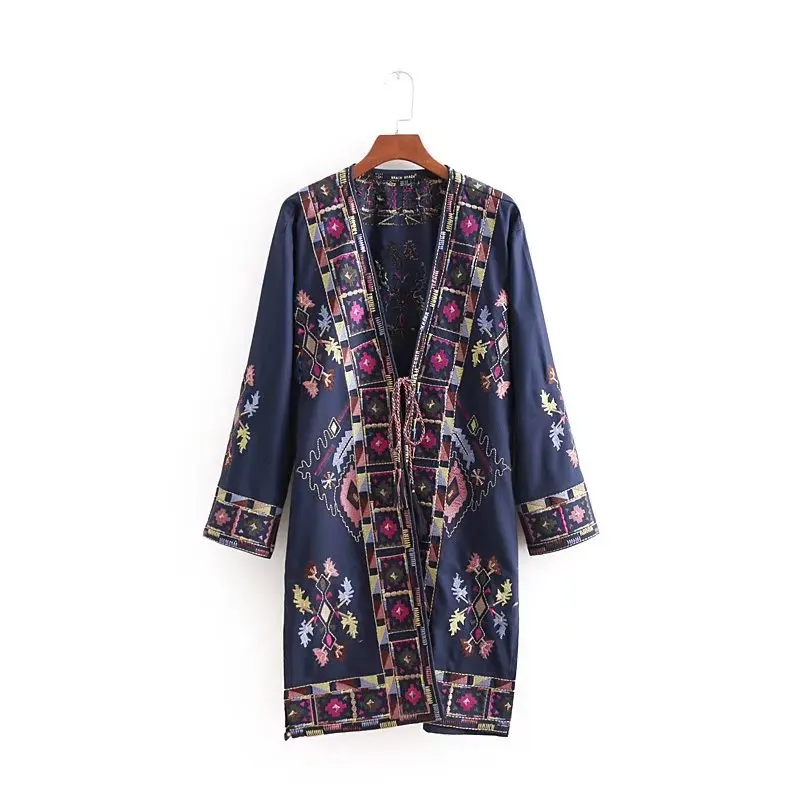 CC/8597OP 2018 Summer Women's Embroidered Long Kimono Cardigan Jacket | Женская одежда