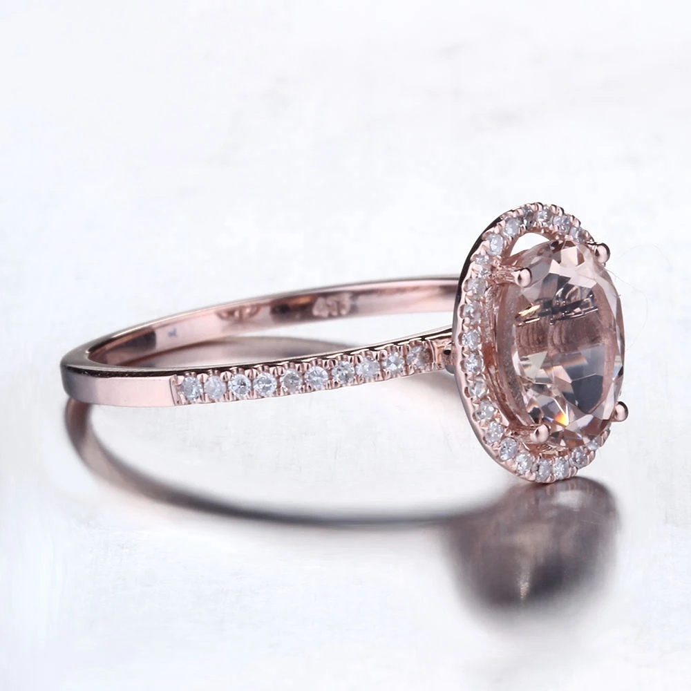 Овальный 6X8MM 1.2ct морганит натуральные бриллианты Твердые 10K розовое золото
