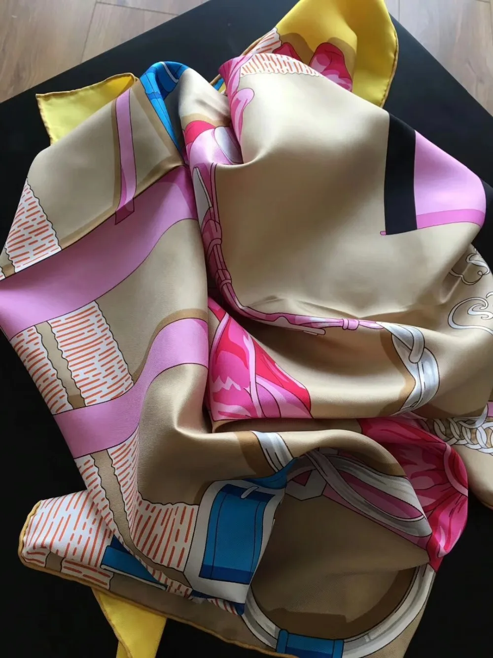 Новое поступление весна осень цепи узор чистый Шелковый шарф саржа ручной работы roll 90*90 см шаль обёрточная бумага для женщин леди