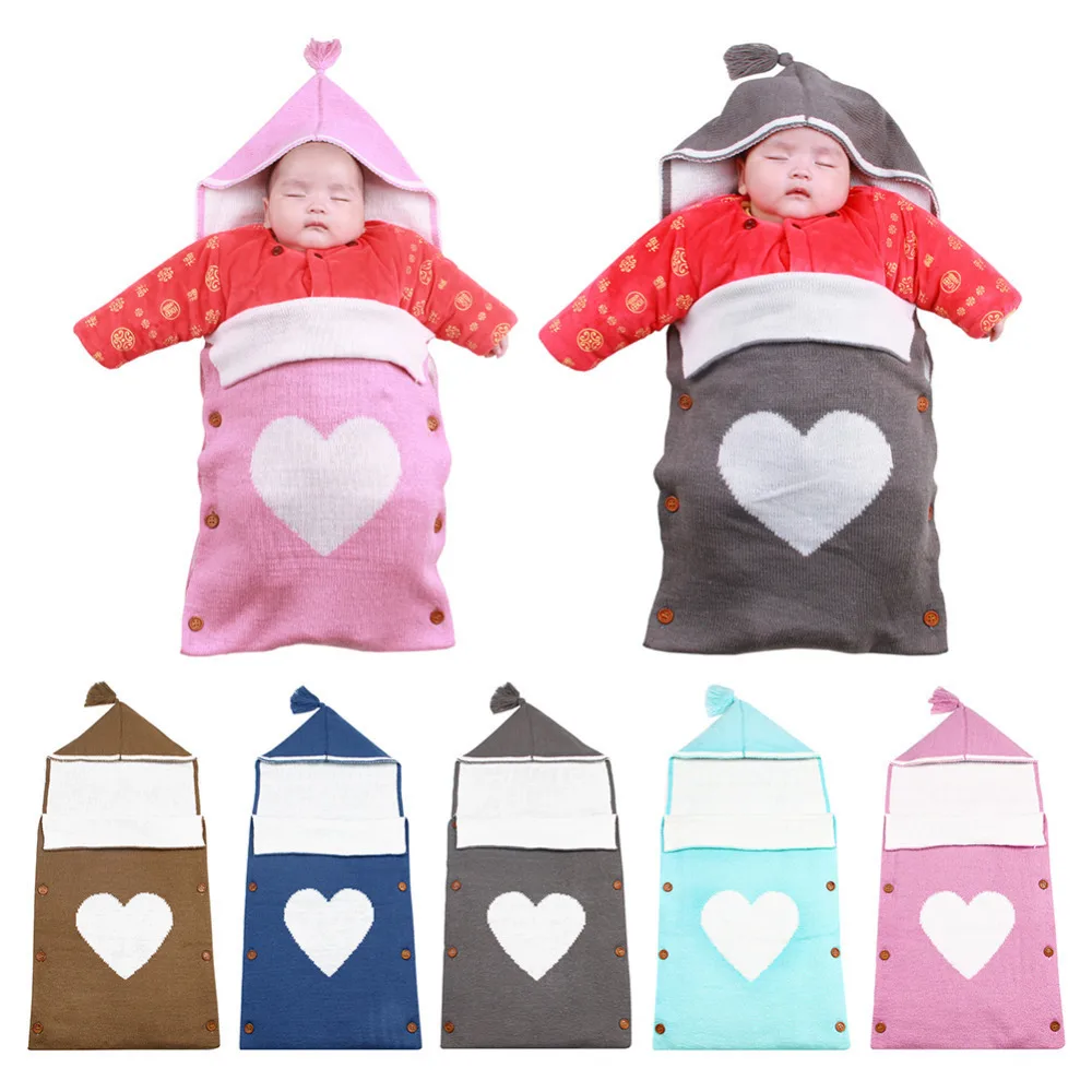

2018 Knitted Baby Swaddle Wrap Knit Envelope Newborn Sleeping Bag Baby Warm Swaddling Blanket Infant Stroller Sleep Sack Footmuf