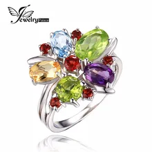 JewelryPalace Flor Multicolor 3.1ct Amatista Natural Granate Peridoto Citrino Y Topacio Azul Anillo de Cóctel Anillo de Plata 925
