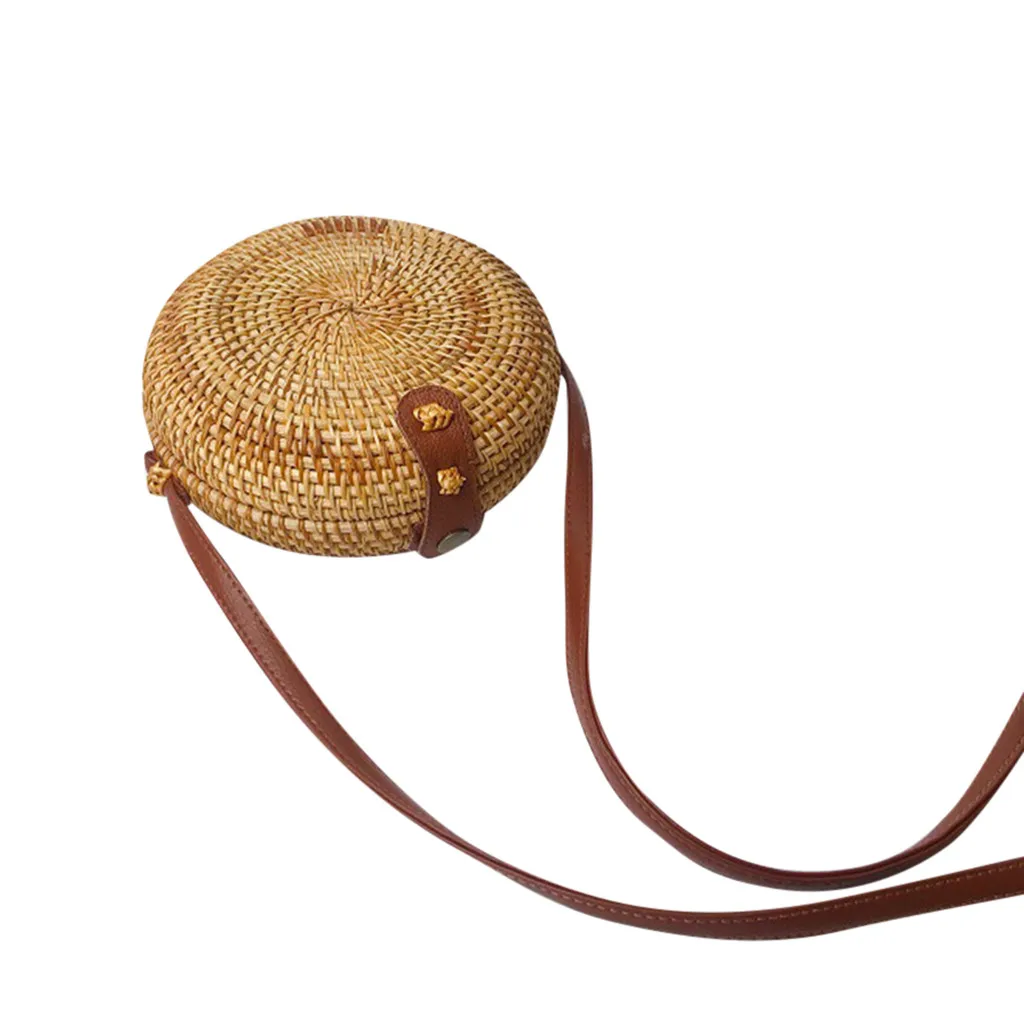 

Circle Handwoven Bali Round Retro Rattan Straw Beach Bag Crossbody fashion Single Shoulder Barrel shaped Messenger Bag hot Mar 7