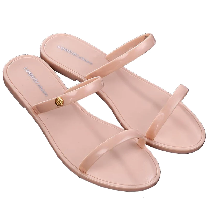 

Women's Fashion PVC Jelly Shoes Elegant Open Toe Flat Sandals Summer Beach Slippers Bohemian Casual Flip-flops for Girl Female
